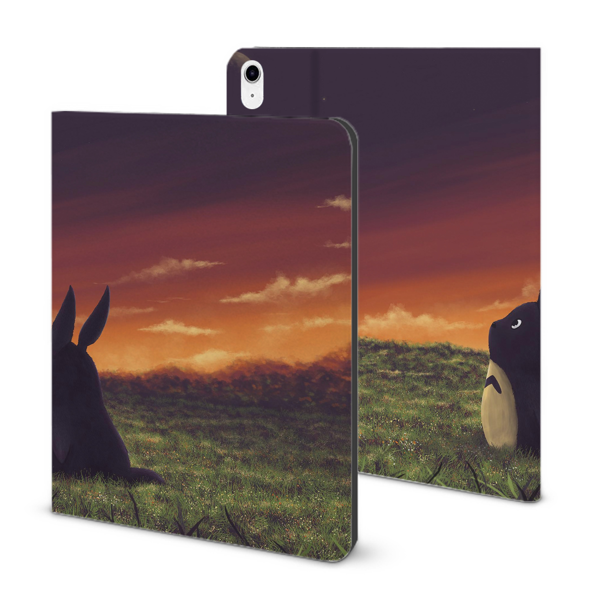 （画像用） となりのトトロ 草壁メイ 草壁サツキ My Neighbor Totoro Satsuki Kusakabe Mei Kusakabe IPad ケース ブック型 PUレザー TPU 耐衝撃 軽量 薄型 ペン収納なし 全面保護 IPad 各モデル対応